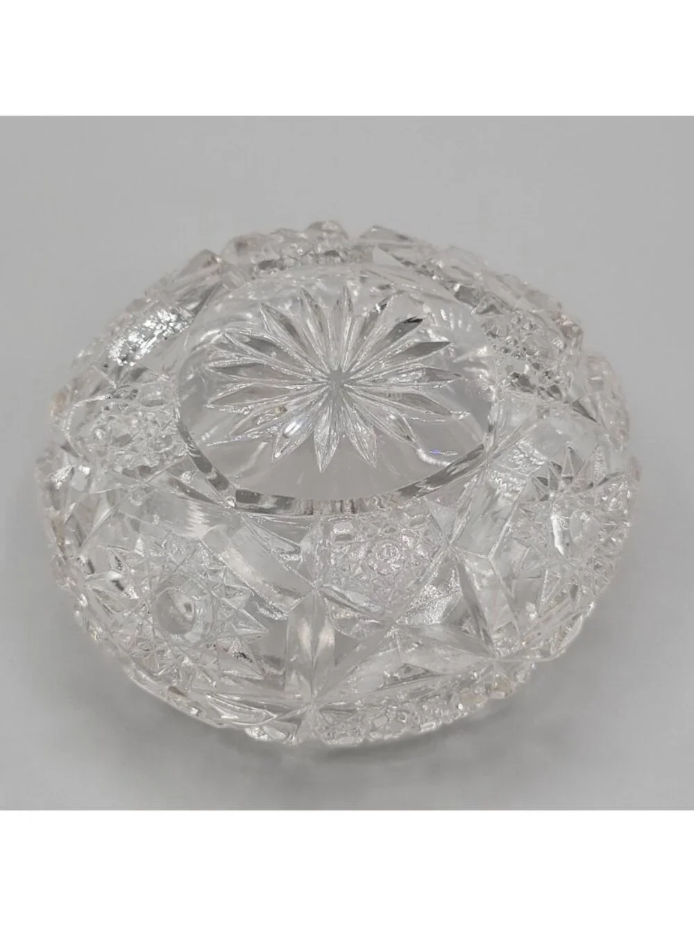 Vanity Jar Art Deco EAPG Clear Glass Celluloid Metal Lid Victorian Dresser Jar